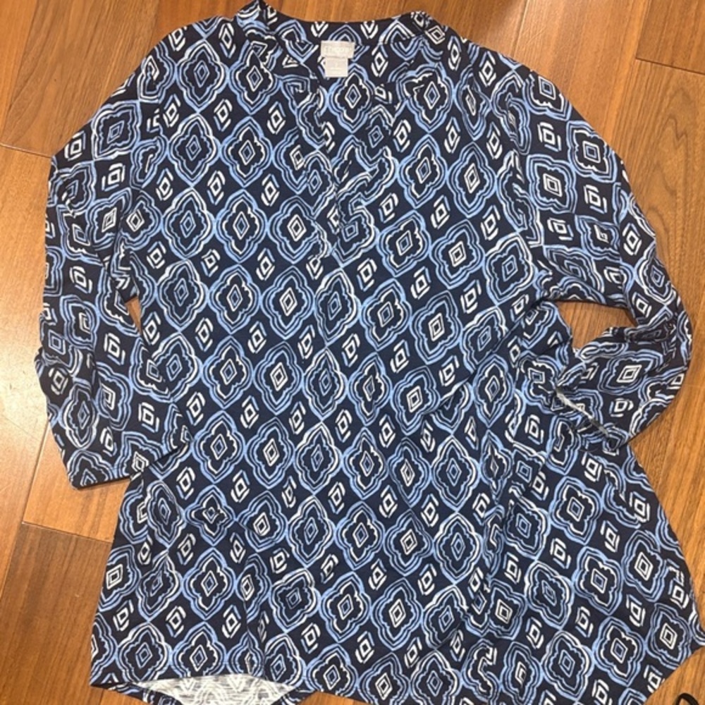 Chico's Blue and White Geometric BlouseSize 2 or 14